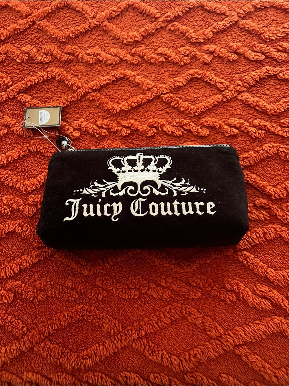 Juicy Couture Black Velvet Logo Zip Pouch
